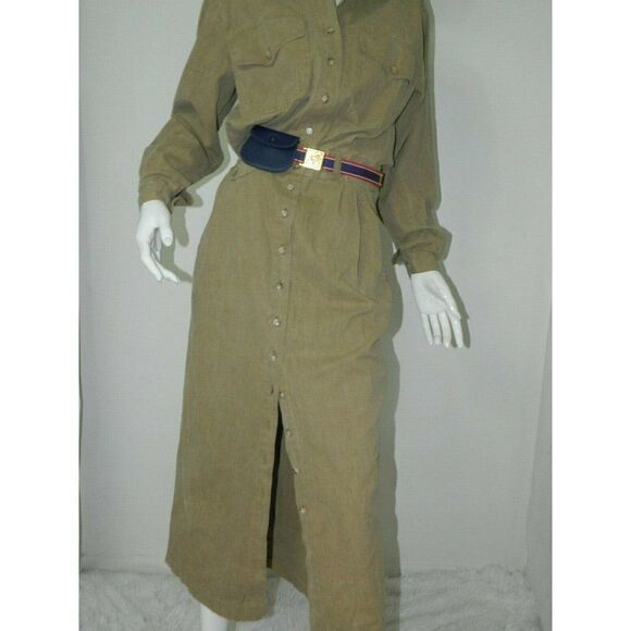 Vintage I. Magnin Dress Brown Green Khaki Utility Cargo Coverall Dress Size  S/M - Picture 5 of 11